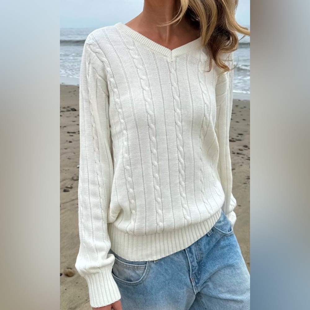 white Brandy Melville Ida cotton cable knit sweater